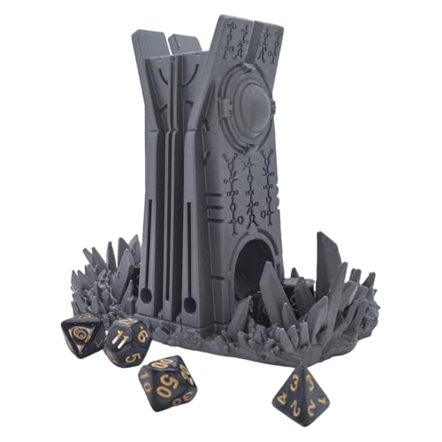Retro Planet Dice Tower DND Dice Rolling Tower Dice Tower Dungeons and Dragons Dice Jail D&D Accessories (Random 7PCS D20 Dice Set Included) Silver - color: Silver