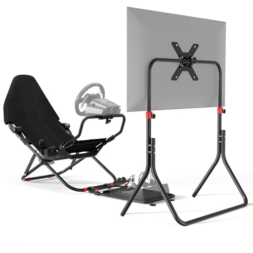 DIWANGUS Foldable Racing Simulator Cockpit with Seat and TV Mount | Adjustable Wheel Deck & Pedal Plate, Compact Storage, 90% Preassembled, Compatible with Logitech, MOZA, Thrustmaster, PS4