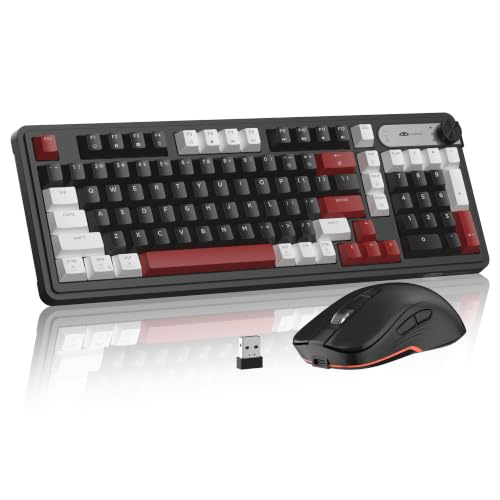 MageGee V990 Creamy Wireless Keyboard and Mouse Combo, 99 Keys RGB Backlit Rechargeable Quiet Gaming Keyboard, Adjustable Optical Mouse, with Number Pad, Keyboards Set for Desktop, Laptop, PC(Black) - color: Black