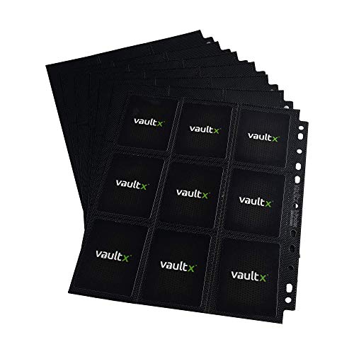 Vault X 9 Pocket Side Loading Pages (50 Pack) 900 Cards for 3 Ring Binder | Fits any 3-ring binder. 50 double-sided side-loading 9-pocket pages hold 900 cards. Acid-free, crystal-clear, no-tear.