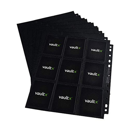 Vault X 9 Pocket Side Loading Pages (50 Pack) 900 Cards for 3 Ring Binder | Fits any 3-ring binder. 50 double-sided side-loading 9-pocket pages hold 900 cards. Acid-free, crystal-clear, no-tear.