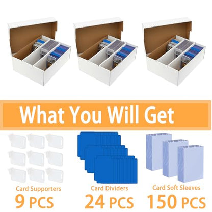 3-pack Toploader Trading Card Storage Box, 3 Row 2400 Count Bulk Card Box,Cardboard Storage Boxes for Basketball/MTG/TCG/Sports/Game Cards Organizer and Collection - style: 3pack