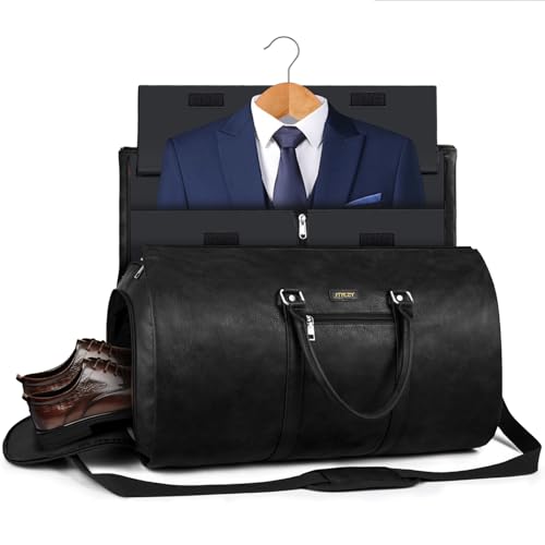 Garment Bag for Travel Convertible Carry on Travel Duffel Bag for Men Women | 3PCS Large Weekender Bag with Waterproof Shoes Pouch 2 in 1 Hanging Clothes Suit Dress Bag Travel Garment Duffel Bag 56L - color: C2-Black-1pc