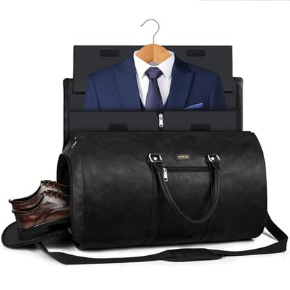 Garment Bag for Travel Convertible Carry on Travel Duffel Bag for Men Women | 3PCS Large Weekender Bag with Waterproof Shoes Pouch 2 in 1 Hanging Clothes Suit Dress Bag Travel Garment Duffel Bag 56L - color: C2-Black-1pc