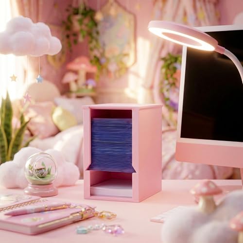 Toploader Dispenser & Penny Sleeve Holder - Dual Compartment Holds 250 Penny Sleeves & up to 50 Top Loaders, Stackable Card Storage Box with Dustproof Lid (Pink) - color: Pink