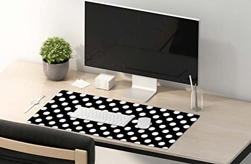 SSOIU Extended Gaming Mouse Pad (35.5x15.7 in), Large Stable Rubber Base Mousepad with Stitched Edges, Keyboard Mouse Mat Desk Pad for Work, Game, Office, Home - Black and White Polka Dot - color: Black and White Polka Dot