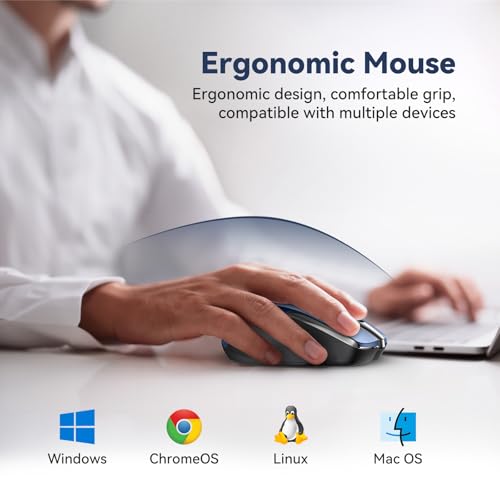 TechRise Bluetooth Mouse (BT5.0/3.0 & 2.4G) Rechargeable Wireless Mouse, 4800 DPI Optical Tracking, 6 Adjustable DPI, 2.4GHz with USB A Receiver, Quiet Clicks, Ergonomic Grips, 6 Buttons - Blue - color: Blue
