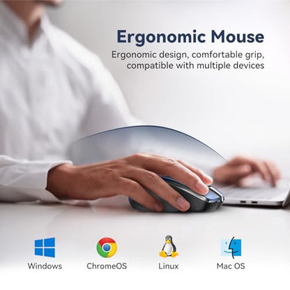 TechRise Bluetooth Mouse (BT5.0/3.0 & 2.4G) Rechargeable Wireless Mouse, 4800 DPI Optical Tracking, 6 Adjustable DPI, 2.4GHz with USB A Receiver, Quiet Clicks, Ergonomic Grips, 6 Buttons - Blue - color: Blue