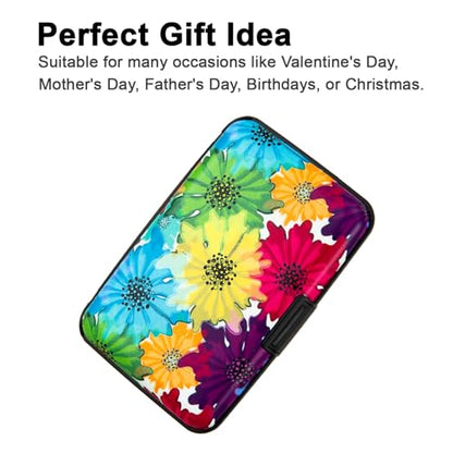 Credit Card Holder, Metal Card Wallet RFID Blocking Mini Slim Aluminum Business Hard Card Case for Women Men (Motley Floral) - color: Motley Floral