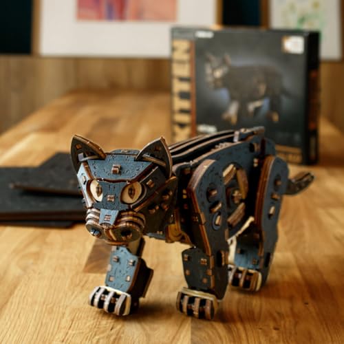 3D Wooden Puzzle for Adults, Mechanical Cat Wooden Model Kits to Build, 236PCS DIY Assembly Pet Jigsaw Puzzle Animal Brain Teaser, Building Toy Gift, KIT Version - color: Black