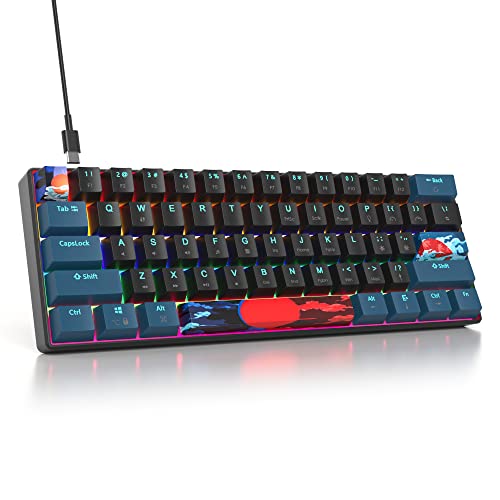 Portable 60% Mechanical Gaming Keyboard Blue/Black, Rainbow Backlit Wired Key Board with Red Switch, Compact 61 Keys Mini Office Keyboards for Laptop PC (61 Monster B/Red Switch) - color: 61 Monster B/Red Switch