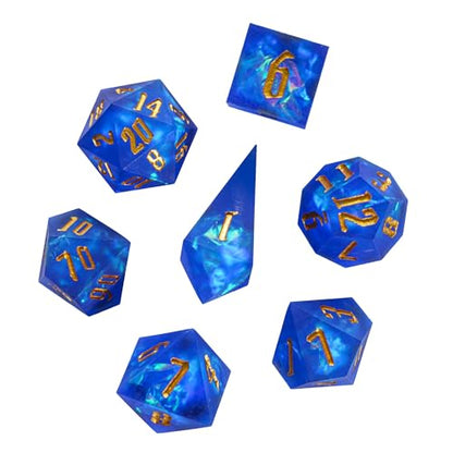 Cusdie Frosted Dice Sharp Edges DND Dice, 7 PCs D&D Dice, Handcrafted Polyhedral Dice Set, for Role Playing Game Pathfinder(Blue) - color: Frosted-blue