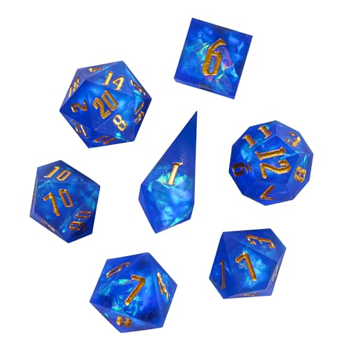 Cusdie Frosted Dice Sharp Edges DND Dice, 7 PCs D&D Dice, Handcrafted Polyhedral Dice Set, for Role Playing Game Pathfinder(Blue) - color: Frosted-blue