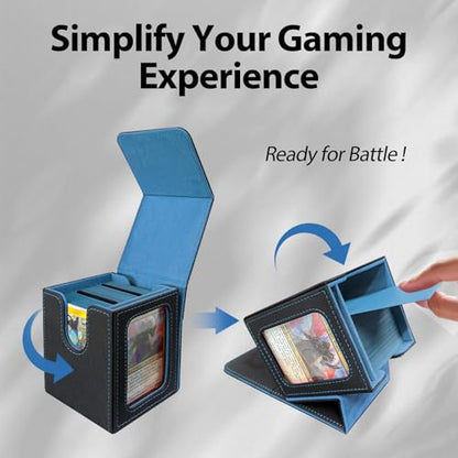 Card Deck Box with MTG Commander Display, Fits 100 Double Sleeved Cards, Magnetic Deck Case compatible with TCG Black/Blue - color: Black/Blue