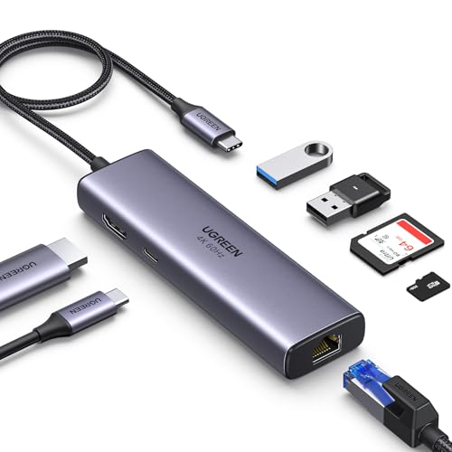 UGREEN Revodok 7 in 1 USB C Hub Gigabit Ethernet Adapter 4K@60Hz HDMI, 100W PD Charging, USB A Data Ports, SD/TF Card Reader Compatible with MacBook Neo/Pro/Air, iPad, Steam Deck