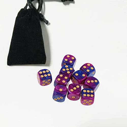 10PCS Polyhedral D6 Dice 16mm Acrylic Dice Game Dice for RPG MTG DND (Purple Blue) - color: Purple Blue