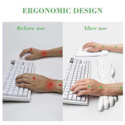 Angel Wing Wrist Rest Set, Ergonomic Keyboard Mouse Wrist Support Memory Foam Cushion Hand Support，Cute Wrist Rest Pu Leather Surface Non-Slip Base for Office, Gaming, Work(3Pcs, White)