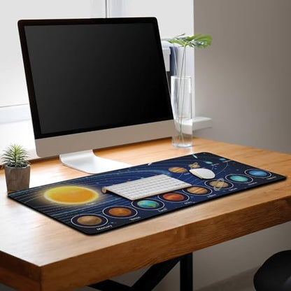 Biggest Mouse Pad - Yellow Pc Desk Mat, 900X400mm Waterproof Non-Slip Rubber Base, 35.4" X 15.7" for Work, Game, Office Galaxy Solar System Planets - color: Galaxy Solar System Planets