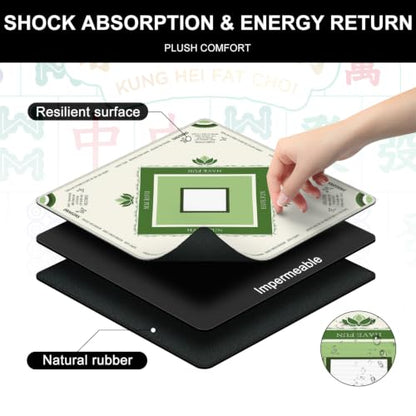 Mahjong Mat for Table with Rules, 31.5" x 31.5" Noise Reduction Non Slip Waterproof Mah Jong Table Mat with Carrying Bag, Suitable for Mahjong, Poker, Board Games, Dominoes, and Card Games(Green) - color: Green White