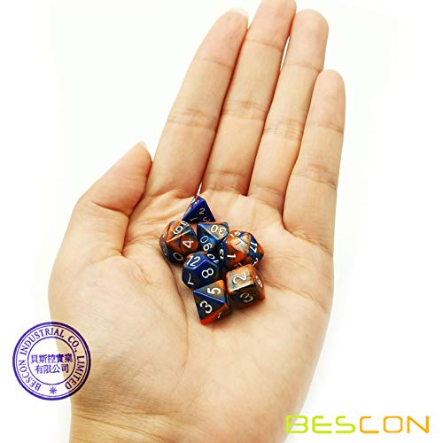 Bescon Mini Two Tone Polyhedral RPG Dice Set Hot Melt, 10MM Small Dice Set D4-D20 - color: Hot Melt
