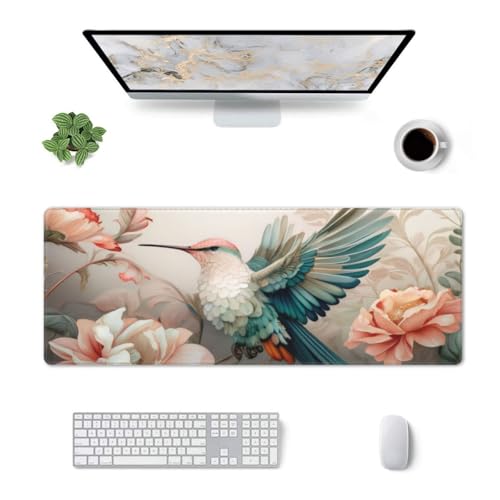 Gaming Mouse Pad, Large Non-Slip Rubber Base Mousepad, Keyboard Mouse Mat, Desk Pad with Stitched Edges, 31.5x11.8inch, Art Bird Flower - color: Art Bird Flower