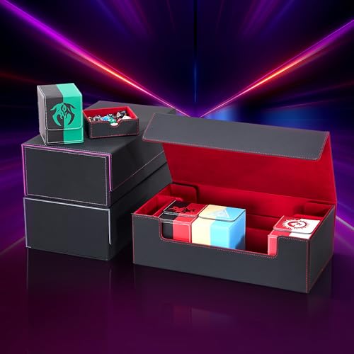 MTG Card Box Set with 4 Deck Boxes and 8 Dividers | Trading card organizer includes a dice box and fits a playmat, compatible with Magic, TCG and CCG cards, Black & Grey - color: 5. Card Box Set Black & Grey, size: 4 Deck Card Box
