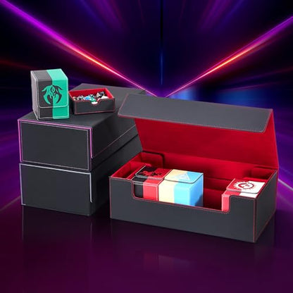 MTG Card Box Set with 4 Deck Boxes and 8 Dividers | Trading card organizer includes a dice box and fits a playmat, compatible with Magic, TCG and CCG cards, Black & Grey - color: 5. Card Box Set Black & Grey, size: 4 Deck Card Box