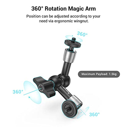 SMALLRIG Super Clamp w/ 1/4" and 3/8" Thread and 5.8 Inches Adjustable Friction Power Articulating Magic Arm with 1/4" Thread Screw for LCD Monitor/LED Lights - KBUM2730 - size: 5.8''+arm only