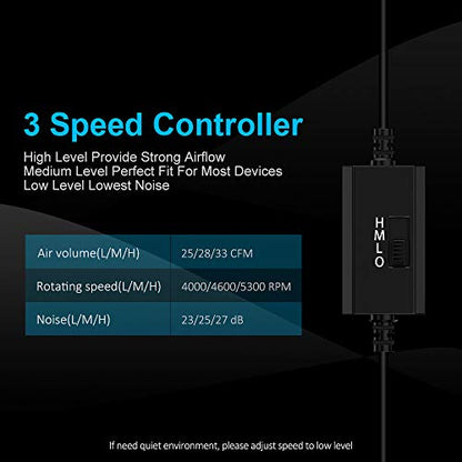 ELUTENG 40mm USB Fan with 3 Speed Control USB Ventilator 5V Max 5300RPM High Flow VR Cooling Fan Compatible for Receiver DVR Playstation Xbox Computer Cabinet Cooling - size: 40mm USB Speed Fan Standard