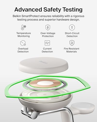 Belkin Qi2.2 25W Wireless Fast Charging Station, 3 in 1 iPhone Charger | Fast Charging, MagSafe Compatible, iPhone 17/16/15, Apple Watch, AirPods, Travel Charger, Magnetic - color: Sand, style: 3 in 1