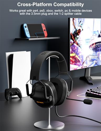 SENZER SG500 Surround Sound Pro Gaming Headset with Noise Cancelling Microphone - Soft Memory Foam Padding - Portable Foldable Headphones for PC, PS4, PS5, Xbox One, Switch - Black - color: Black