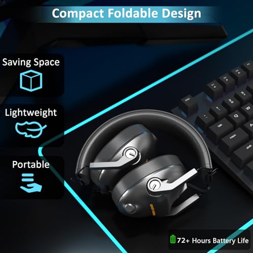 SENZER Wireless Gaming Headset with Microphone - 7.1 Surround Sound, Noise Canceling Mic, 2.4GHz Wireless & Bluetooth 5.3 - Foldable Gaming Headphones for PC PS5 PS4 (Not Xbox Compatible)