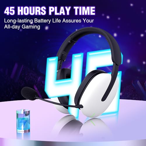 WolfLawS TA82 Wireless Gaming Headset with Detachable Noise Canceling Microphone for PS5 PS4 PC, 2.4GHz USB Gamer Headphones with 7.1 Surround Sound, Memory Foam Ear Pads - White
