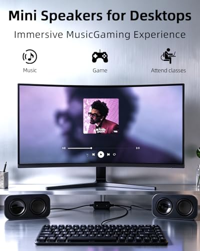 GELRHONR Computer Speakers for Desktop PC, 2×3W Small Stereo Speakers,USB Powered with 3.5mm Aux and Volume Control,Plug and Play for Laptop,Tablet 1.2M,Grey