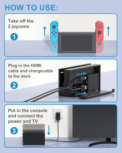Dock Station for Nintendo Switch & OLED | 3-in-1 Replacement Dock | Original IC Chip, AC Charger, High-Speed HDMI Cable, 1080P Full HD Output TV Mode, Not Compatible with Switch 2