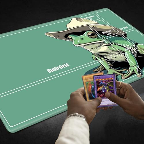 MTG Playmat with Zones, TCG Card Game Play Mat with Stitched Edges, Non-Slip Rubber Base Gaming Desk Mat, Smooth Surface 24 x 14 Inch, Cowboy Frog - color: Cowboy Frog, size: Zone 1