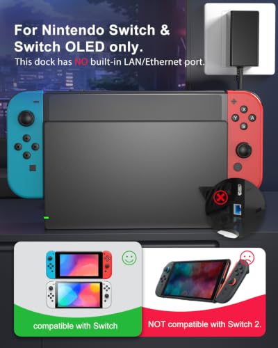 Dock Station for Switch/Switch OLED, Replacement 3-in-1 TV Dock Set with Original IC Module, AC Charger & High-Speed HDMI Cable for 1080P HD Output & Console Charging（Not Compatible with Switch 2）