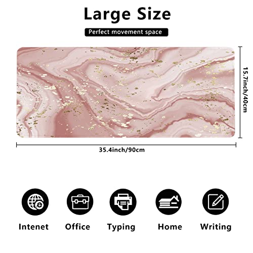 Liquid Marble Desk Mat,Abstract Marble with Gold Splatter Gaming Mouse Pad,Large Non-Slip Rubber Base Mousepad with Stitched Edges,Waterproof Mouse Mat Desk Pad for Office Game Home 35.4x15.75 in - color: Abstract Marble With Gold Splatter