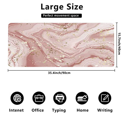 Liquid Marble Desk Mat,Abstract Marble with Gold Splatter Gaming Mouse Pad,Large Non-Slip Rubber Base Mousepad with Stitched Edges,Waterproof Mouse Mat Desk Pad for Office Game Home 35.4x15.75 in - color: Abstract Marble With Gold Splatter