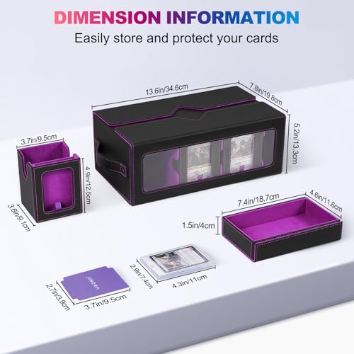 UAONO MTG Commander Deck Box, 6-Deck Modular TCG Deck Case with Dice Tray | Hold 600+ Double-sleeved Cards, Modular Card Deck Box with 35PT Magnetic Card Holder for Magic the Gathering Black Purple - color: Black Purple