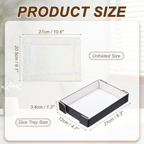 uxcell PU Leather Dice Tray, Rectangle Magnetic Folding Velvet Portable Folding Dice Rolling Tray for Table Games Keys Wallet Watch Coin, Glitter Silver White - color: Silver White