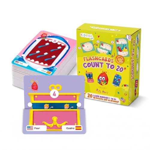 KIDROX Count to 20 Flashcards – Open & Discover Hidden Surprises! Learn Numbers 1–20 in English & Spanish with Marji | 20 Fold-Out Cards | Fun Counting Game for Kids 3+ - style: Count 1 to 20