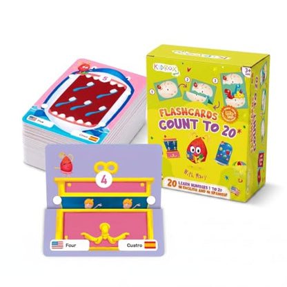 KIDROX Count to 20 Flashcards – Open & Discover Hidden Surprises! Learn Numbers 1–20 in English & Spanish with Marji | 20 Fold-Out Cards | Fun Counting Game for Kids 3+ - style: Count 1 to 20