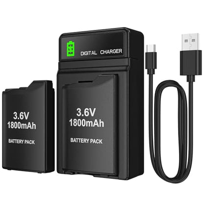 PSP Battery and Charger, 2Pcs 1800mAh 3.6v Lithium Polymer Replacement Rechargeable Batteries with LED Charging Station for PSP 1000 1001, PSP-110, PSP Fat Console - size: for PSP1000