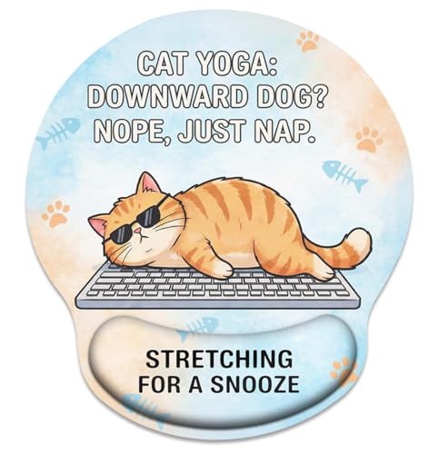 Britimes Cat Funny Orange Mouse Pad Ergonomic Mouse Pad with Wrist Support Blue Cartoon Non-Slip Rubber Base Mousepad for Home Office Gaming Working Computers Laptop Easy Typing & Relief - color: Cat Funny Orange