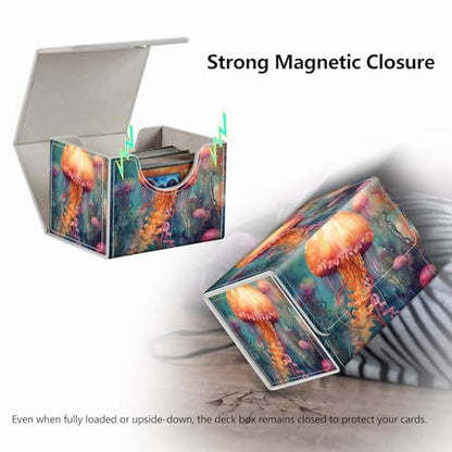 Strong Magnet Case Deck Box Mtg Card Box Playing Card Box Magic Deck Box Tcg Up to 200 Cards Creative Pattern Trading Card Storage Box for Collectible Card Games, Yellow Cute Jellyfish - color: Yellow Cute Jellyfish