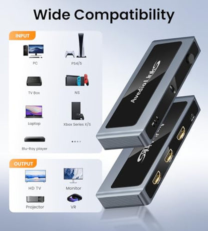 HDMI 2.1 Switch 8K@60Hz 4K@120Hz 2 in 1 Out with Remote | Works with PS5, Xbox Series X/S, Fire Stick, PC, Blu-ray players and other HDMI 2.1 devices