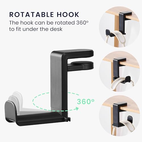 kwmobile Overear Headphone Holder Compatible with Headset/Overear Headphone Headset Hanger - Under Desk Earphone Hook Mount - Overearphone Desk Storage - Black