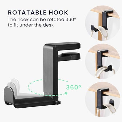 kwmobile Overear Headphone Holder Compatible with Headset/Overear Headphone Headset Hanger - Under Desk Earphone Hook Mount - Overearphone Desk Storage - Black