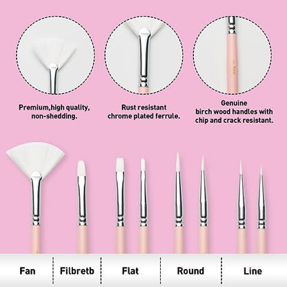 HIMI Paint Brushes Set 8 Pcs for Acrylic Oil Gouache Paint，2 Flat & 2 Round & 2 Liner &1 Filbret &1 Fan, 8pcs Brushs, Interesting Designed Nice Gift for Art hobbyist Beginners Artists (Pink,8Pcs) - color: 8pcs-pink